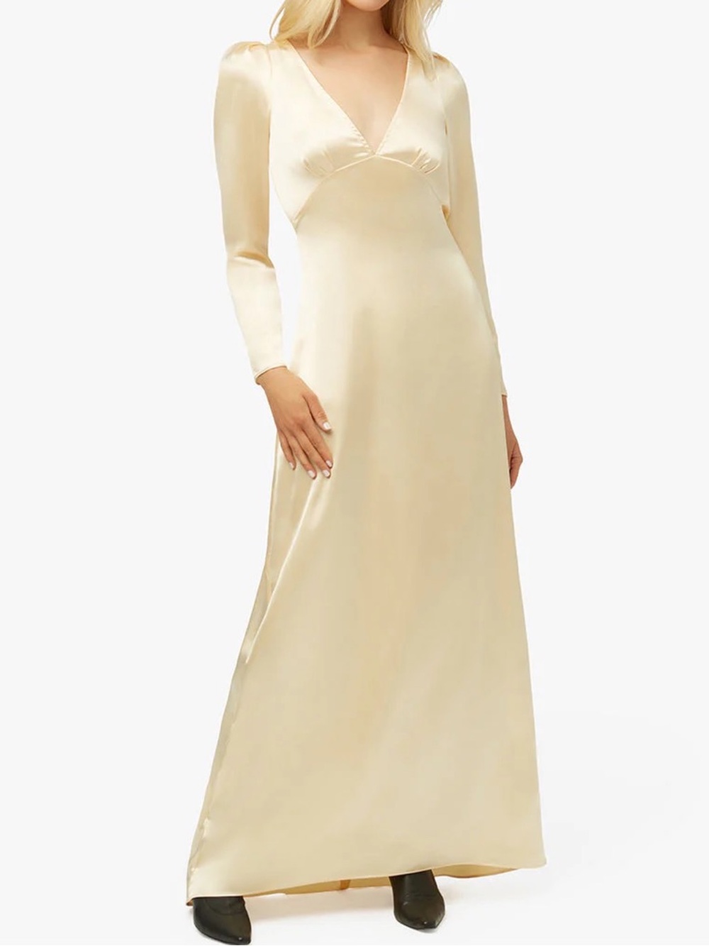 NWT Ivory Satin Long Sleeve Maxi Dress- WeWoreWhat
